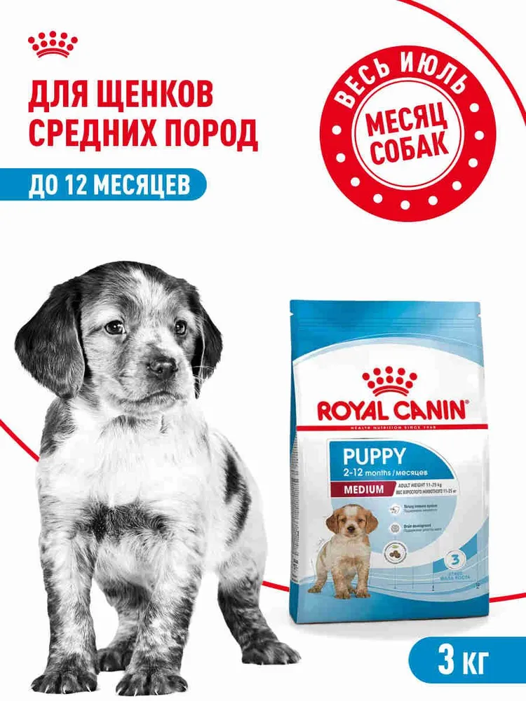 12271856569 Сухой корм для щенков Royal Canin Medium Puppy для средних пород, 3 кг — изображение 1