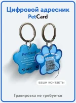 Адресник для собак и кошек с QR кодом и NFC/ цифровая визитка PetCard, голубая.