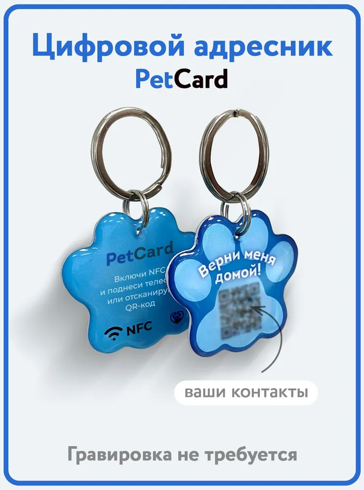 8161747784 Адресник для собак и кошек с QR кодом и NFC/ цифровая визитка PetCard, голубая. — изображение 1